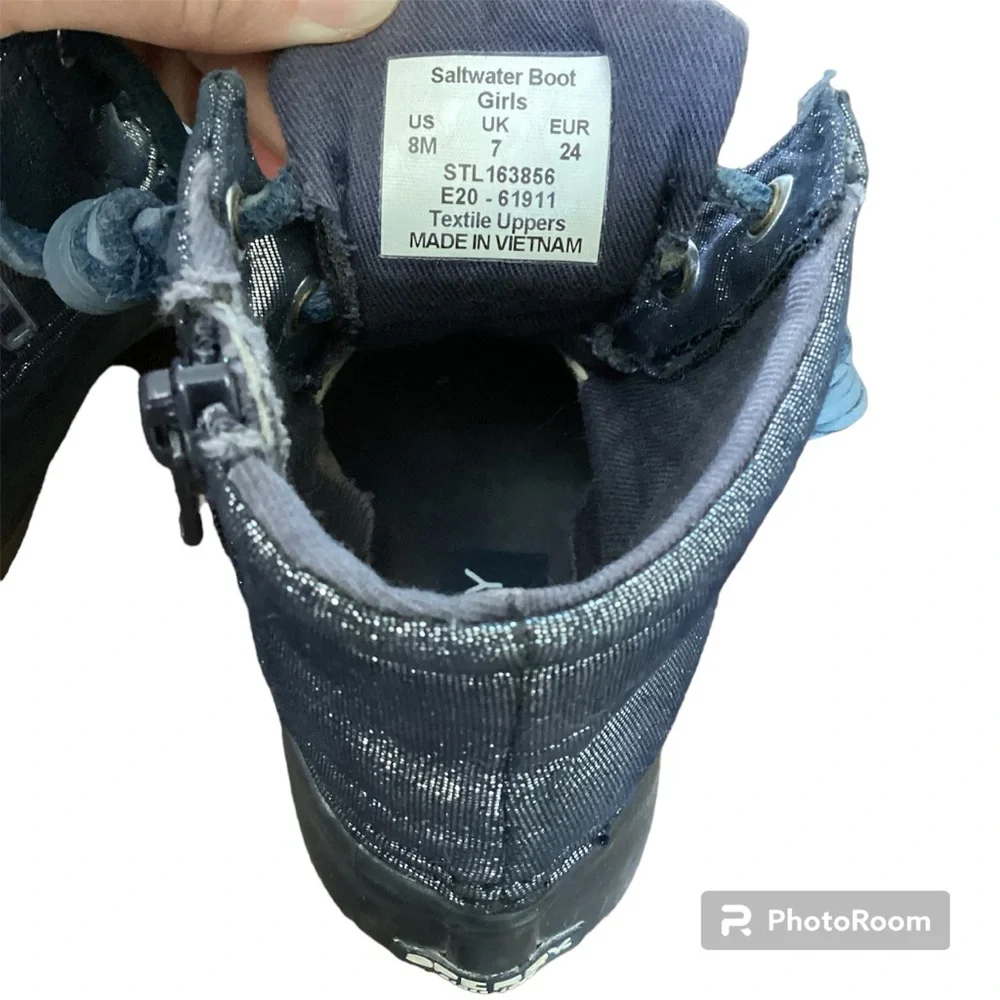 Sperry Toddler Saltwater Waterproof Rain/Duck Boots Size 8M Navy Blue Shimmer
